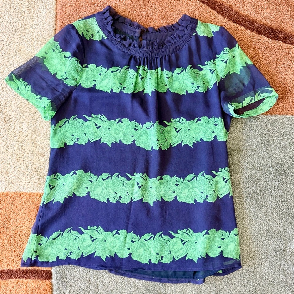 J.Crew Silk Women's Striped Top - Green and Blue - Picture 3 of 7